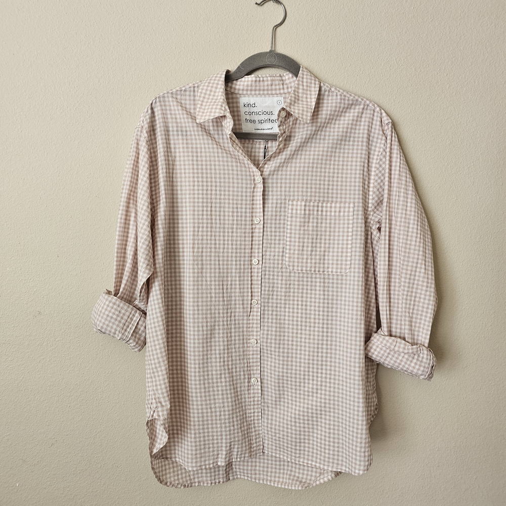 Unsubscribed Women's Light Pink Gingham Button-Down Shirt